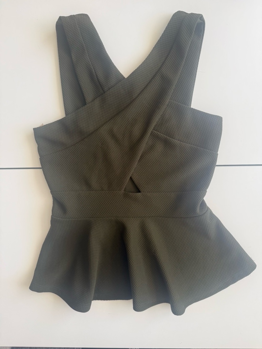 Charlotte Russe Textured Olive Green Peplum Cross-Front Top